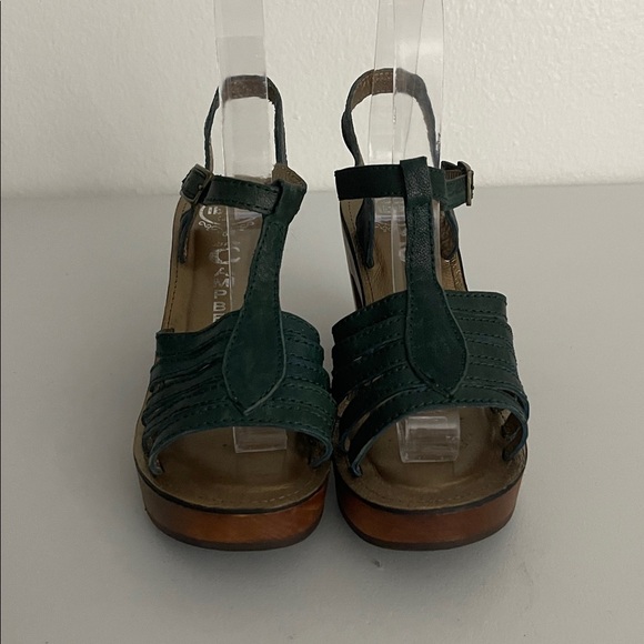 Jeffrey Campbell Crown Green Leather T Strap Wooden Heels Platform Clog Sandal 7 - Picture 4 of 9